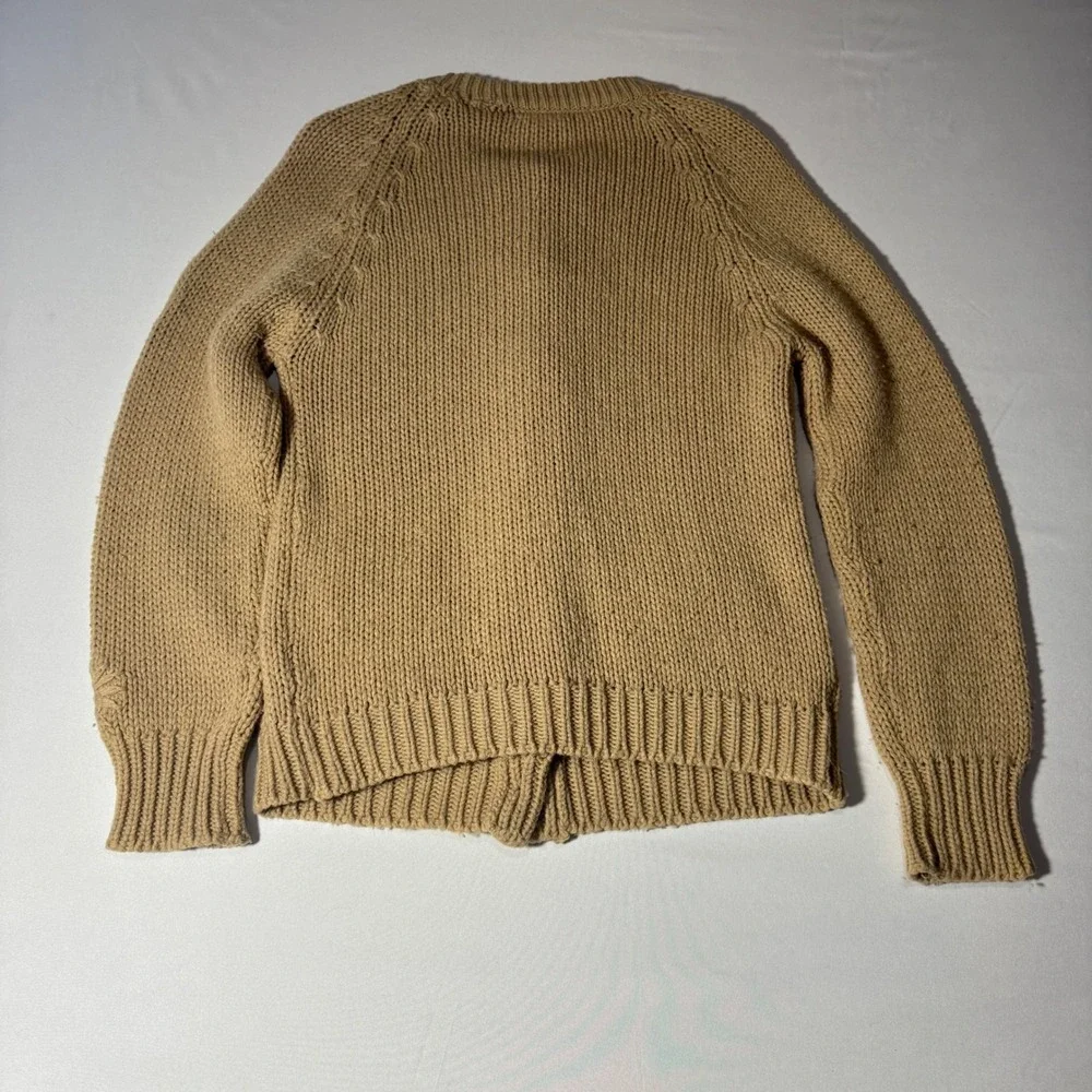 Vintage Tan Cable Knit Cardigan Sweater Womens Small‎ Chunky Button Front Korea